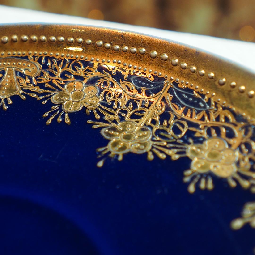 オールドノリタケ 金盛藍線帯華装飾紋 メイプルリーフ印 ペディスタル 里帰り