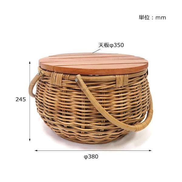 皮付きラタンバスケット直径38 バスケット 収納 新品未開封 籐（655）