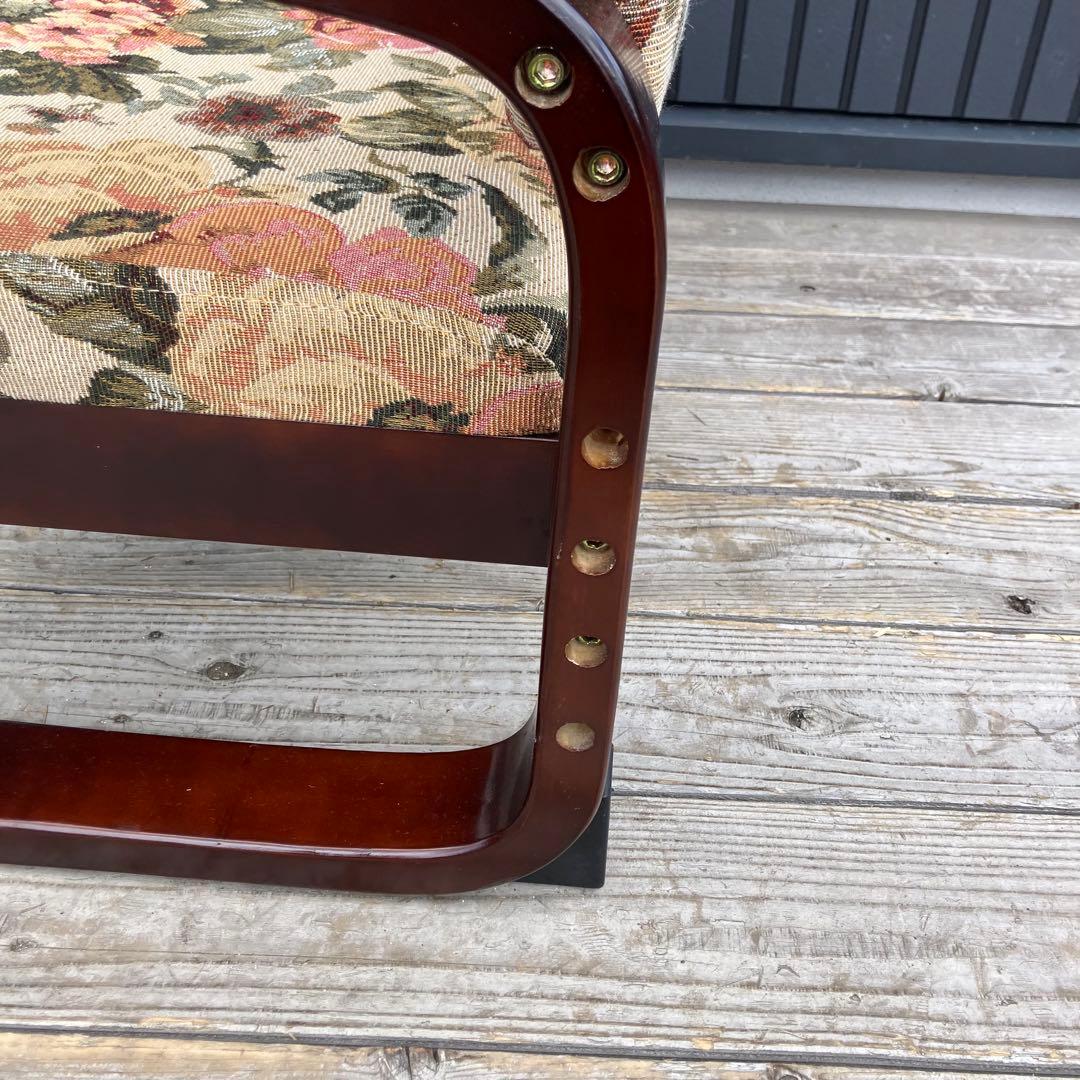 昭和レトロ 花柄ゴブラン織り 木製座椅子 アームチェア ウッドチェア クラシック