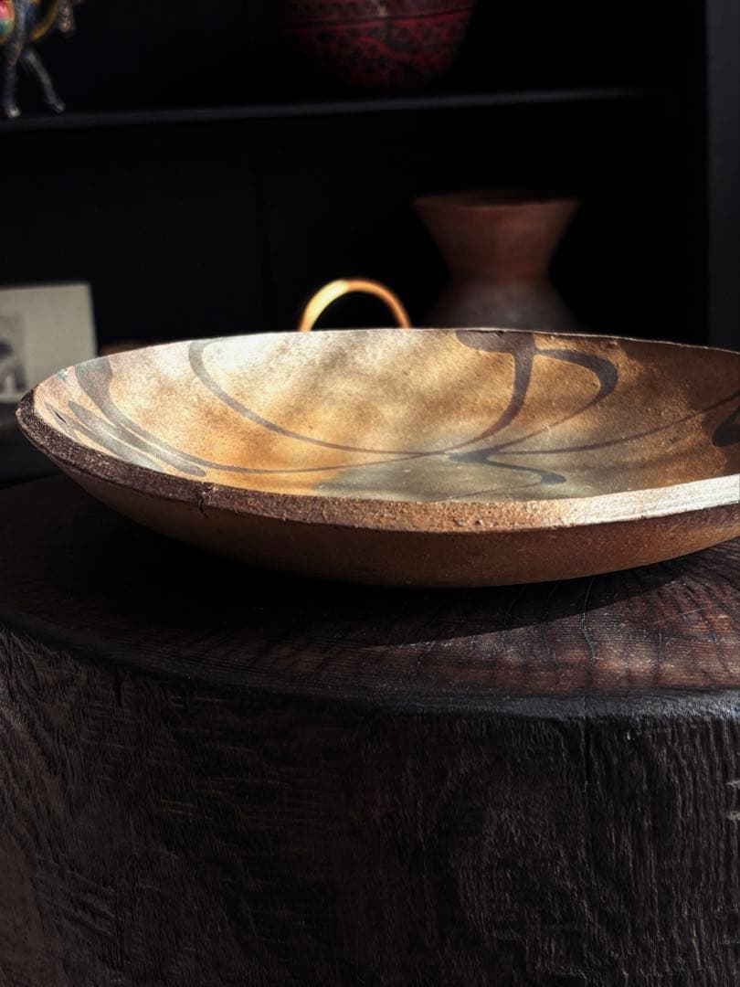 山田洋次 素焼き スリップウェア 大皿器24cm 工芸品　民藝