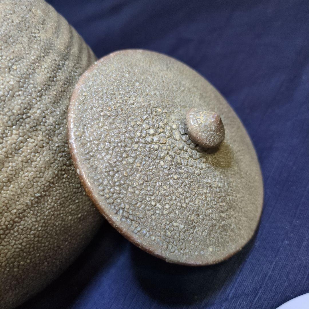 白灰色の陶磁器製茶釜 土瓶竹製持ち手付き骨董(江戸中期)