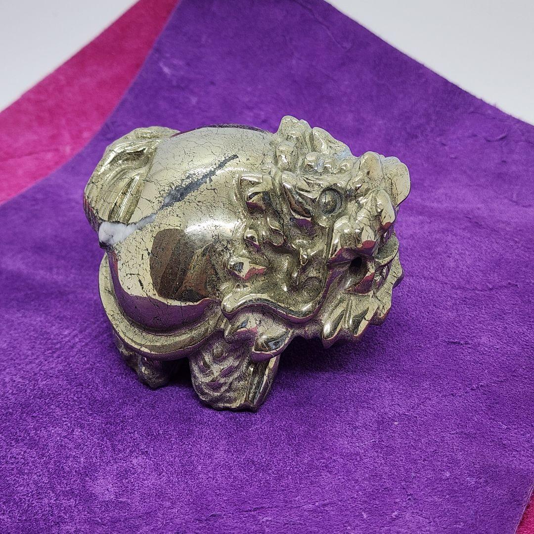 天然石 パイライト 龍亀(ロングイ) 置物 約8cm