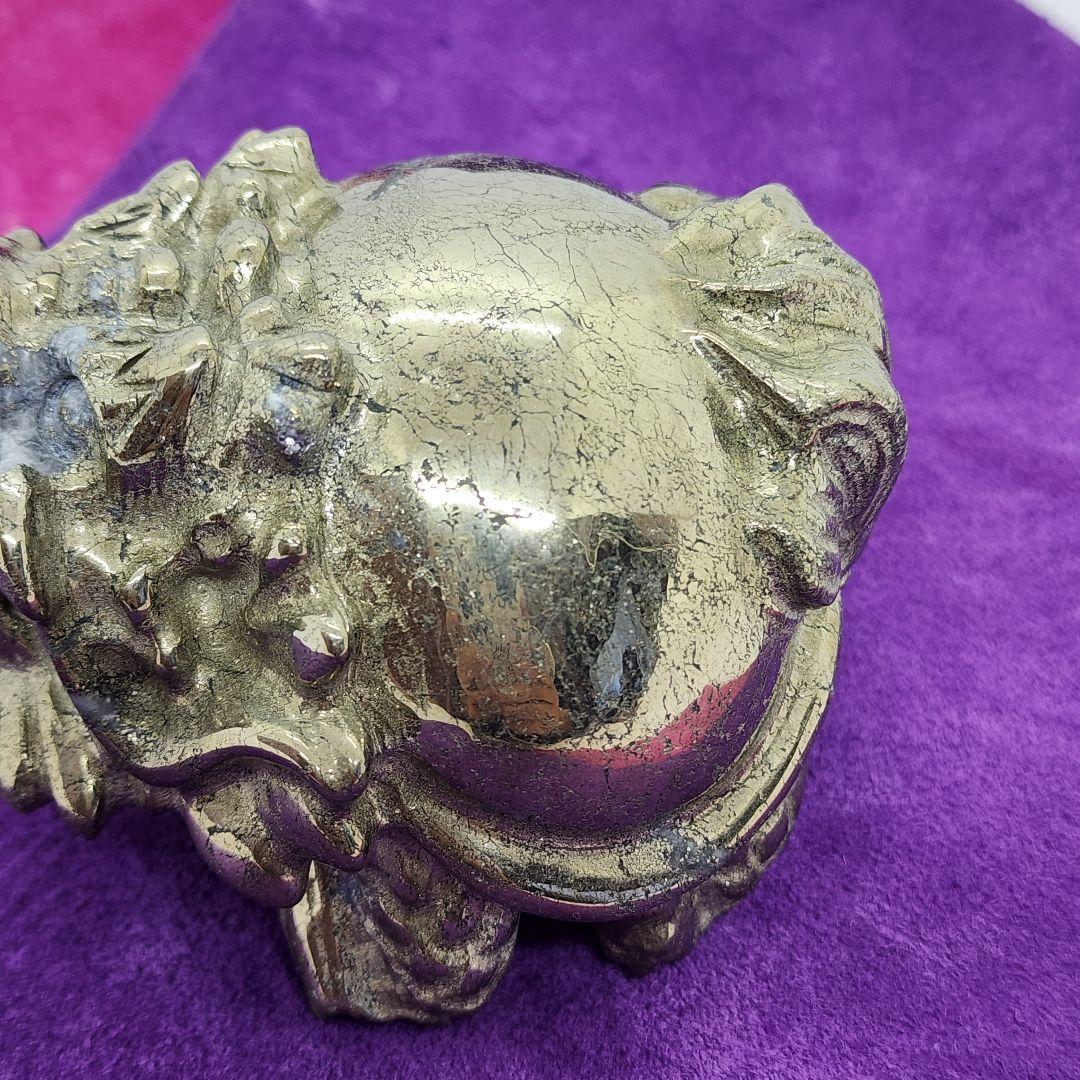 天然石 パイライト 龍亀(ロングイ) 置物 約8cm