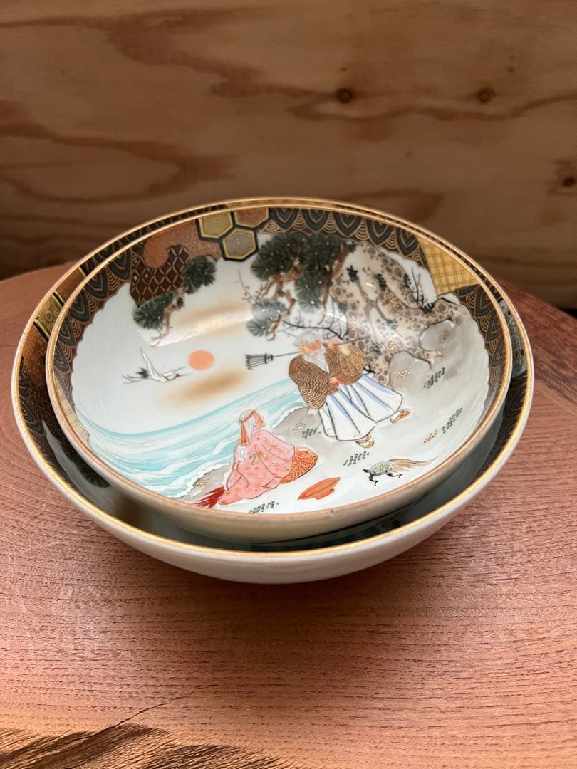 九谷焼き　松の木と鶴と亀　縁起物　骨董品　古美術