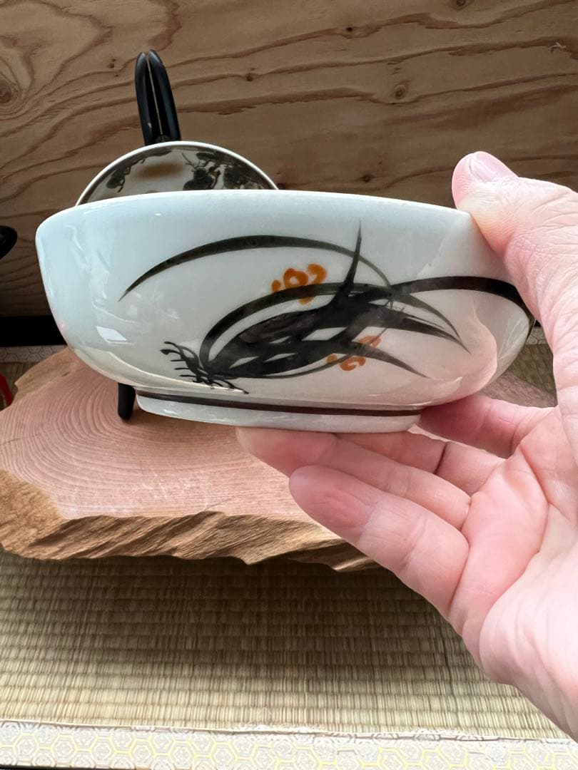 九谷焼き　松の木と鶴と亀　縁起物　骨董品　古美術