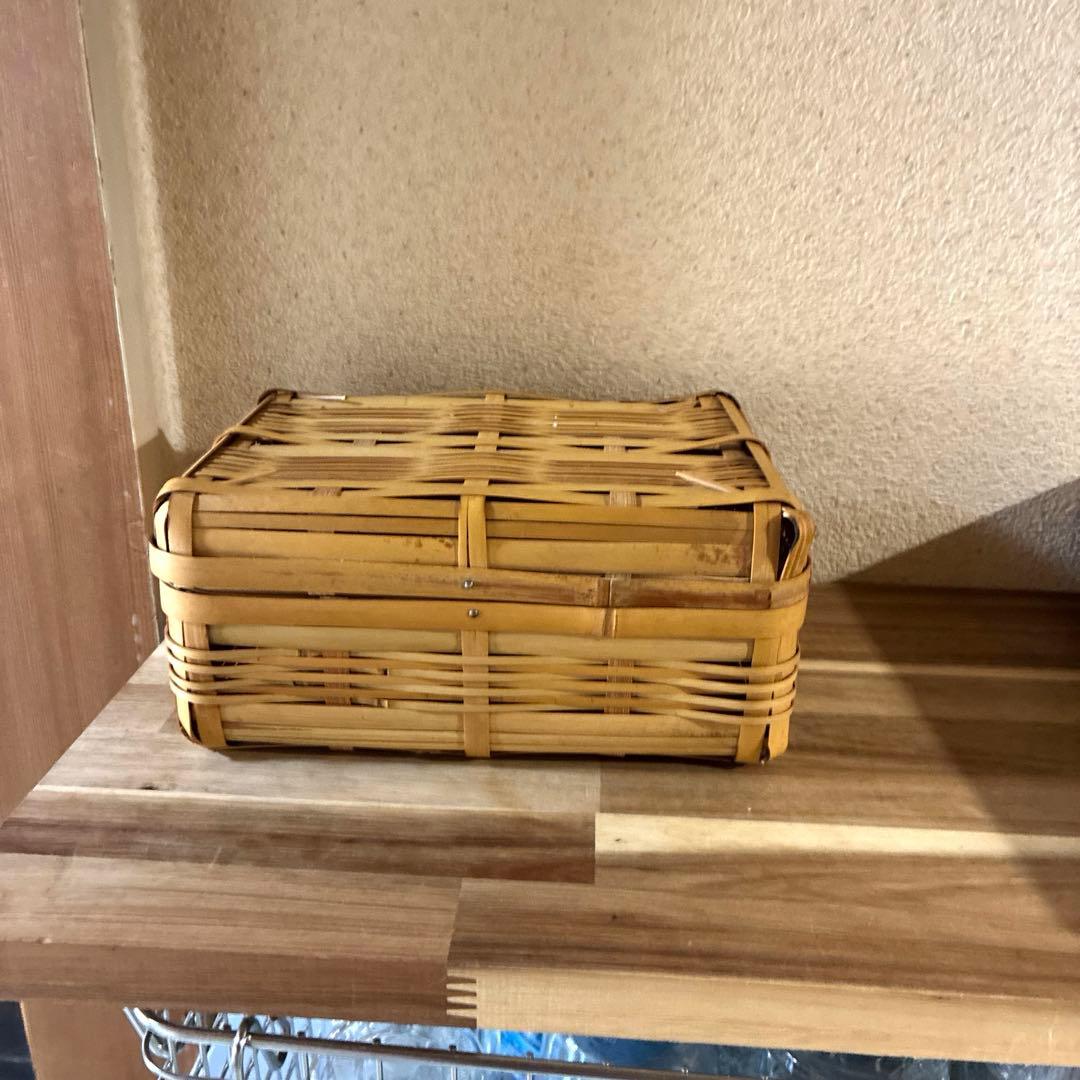 竹　御用カゴ　市場カゴ　ピクニックバスケ& お弁当箱　2点セット売り