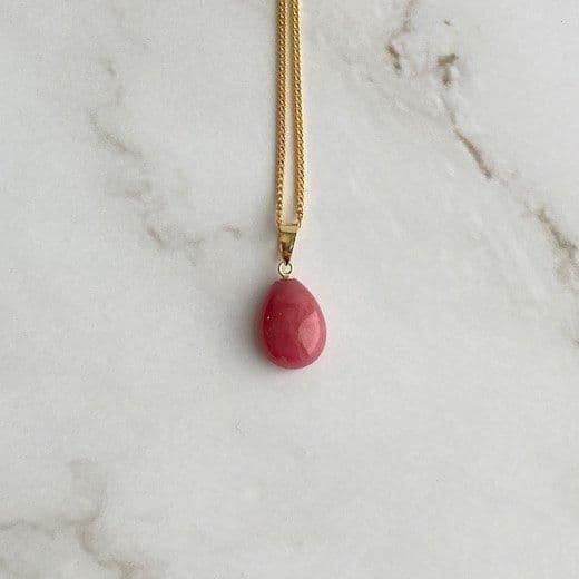 野田玉川鉱山 マリンローズ バラ輝石ロードナイト ペンダント雫　新品　保証書つき