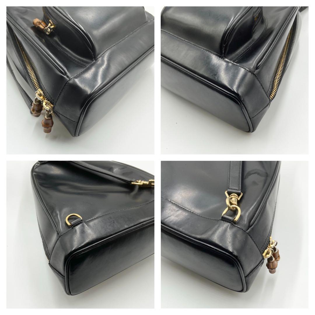 希少　GUCCI グッチ　ボディバッグ　バンブー　レザー　ロゴ刻印　ブラック