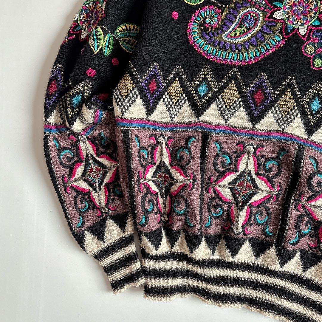 希少 ヴィンテージ 当時物 ヨシユキコニシ ペイズリー ハンドニット タートル