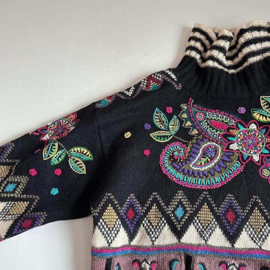 希少 ヴィンテージ 当時物 ヨシユキコニシ ペイズリー ハンドニット タートル