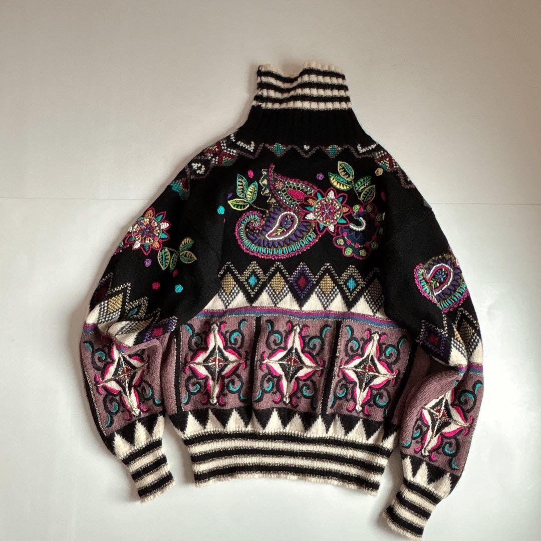 希少 ヴィンテージ 当時物 ヨシユキコニシ ペイズリー ハンドニット タートル