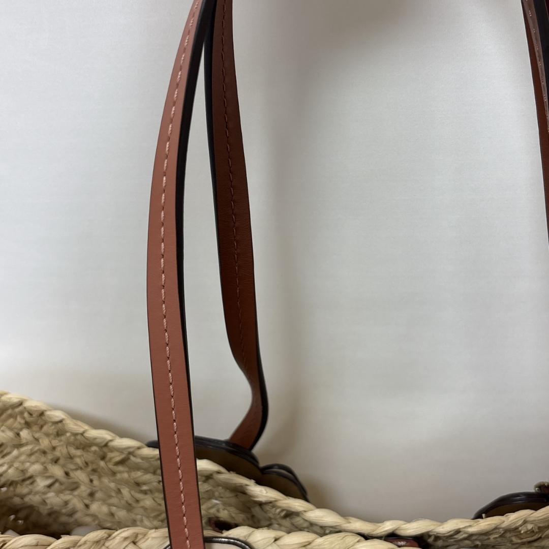 COACH カゴバック ストロー トートバッグ ショルダー アイボリA4 美品