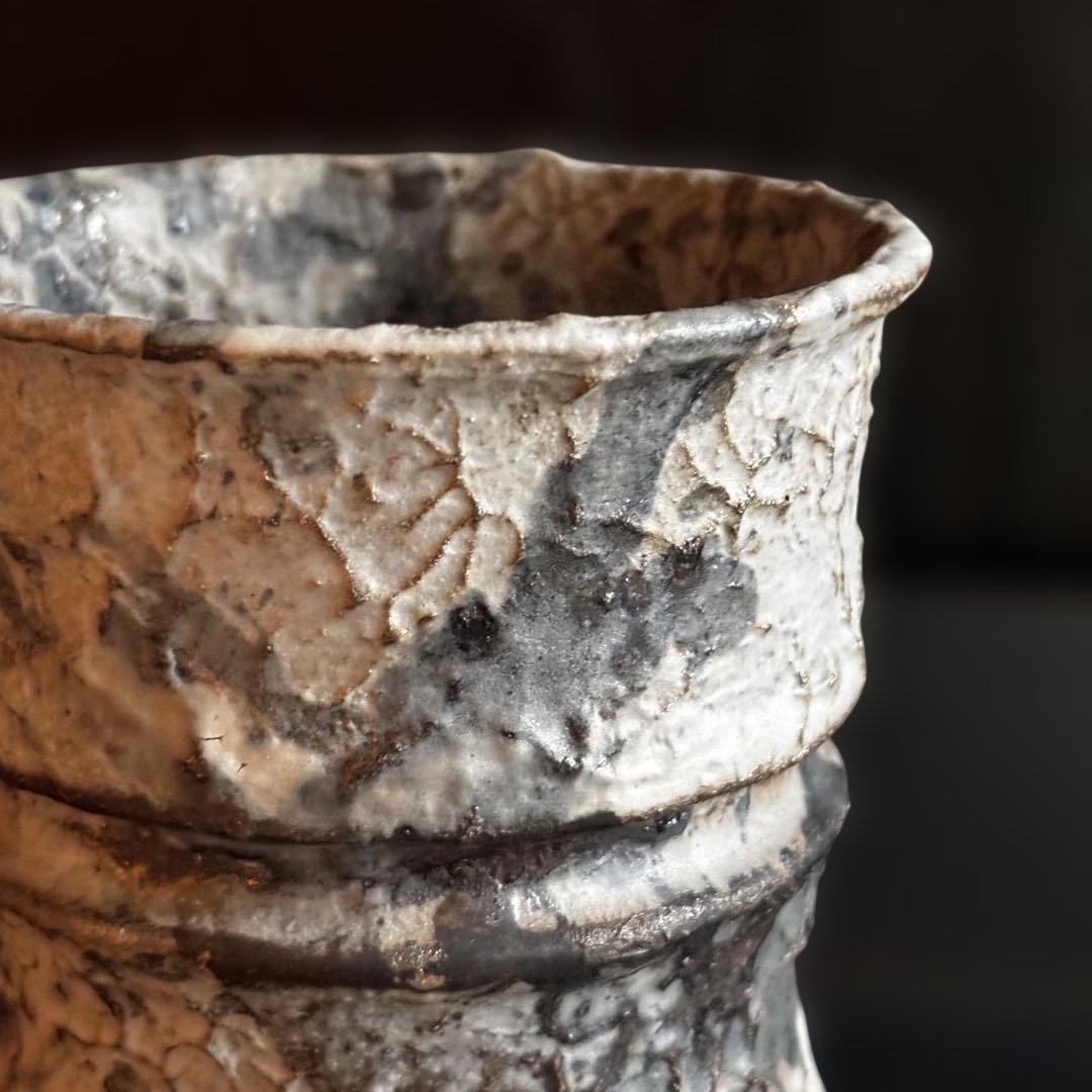 有馬和博 白サビ陶器鉢｜未使用 作家鉢｜φ10.5cm H15.5cm