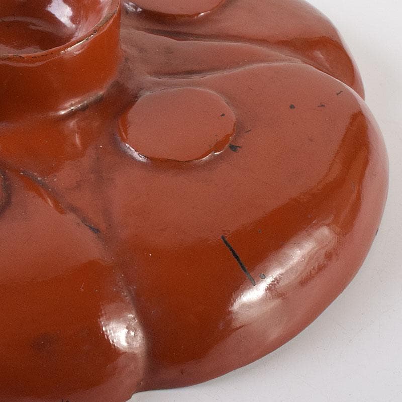 時代根来　朱塗　梅の花盆　書付時代箱　V　R8648