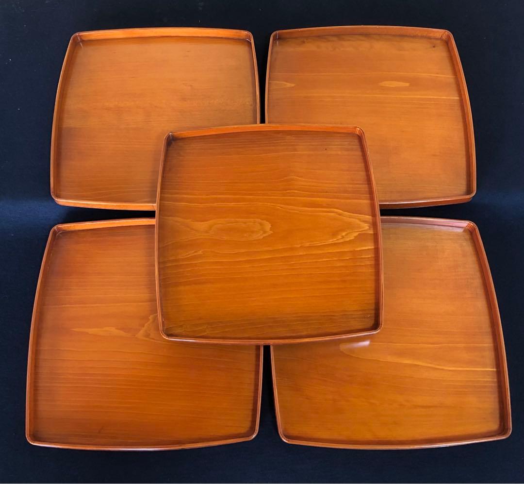 《R》春慶塗 胴張 折敷9客 四方膳 銘々膳 木製漆器 木箱　260203く4