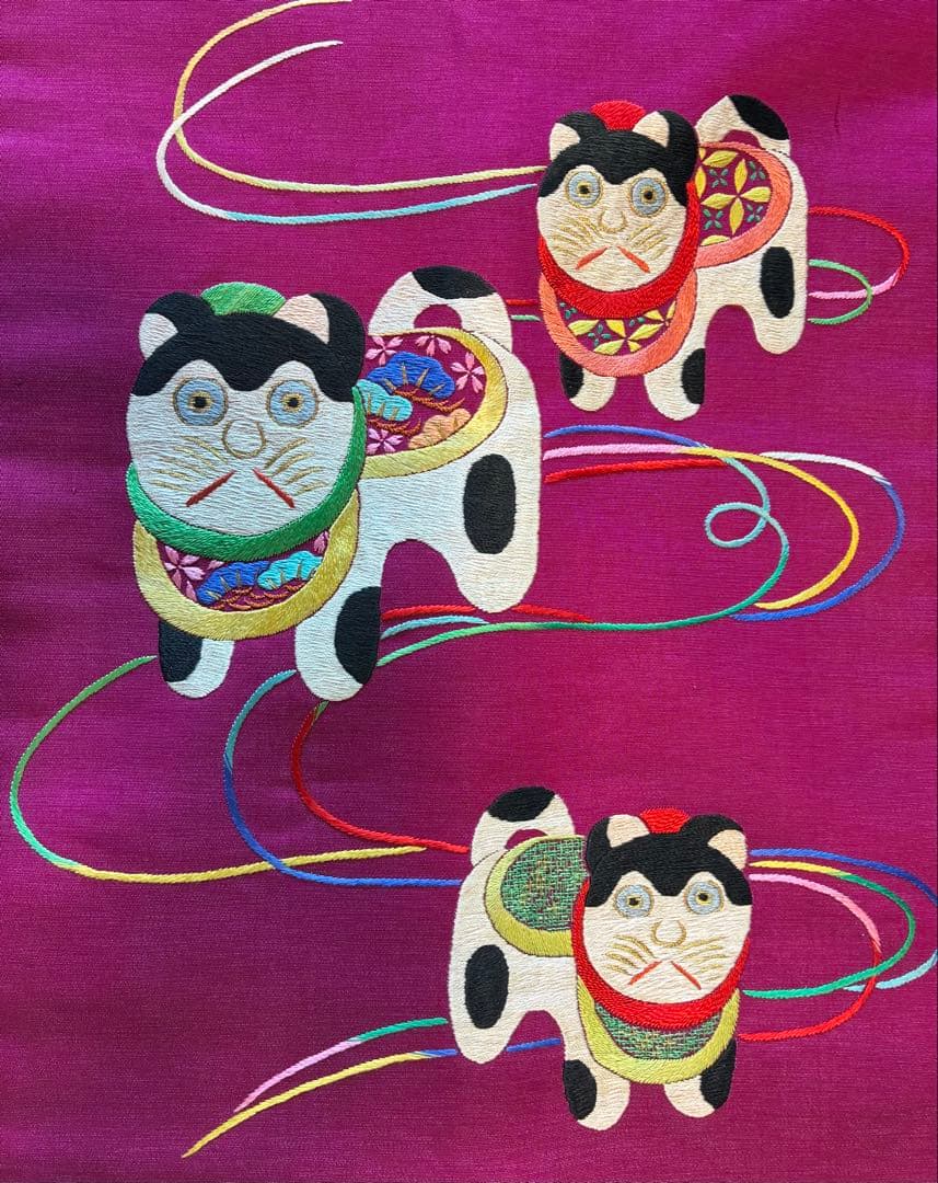 アンティーク　犬張子の名古屋帯