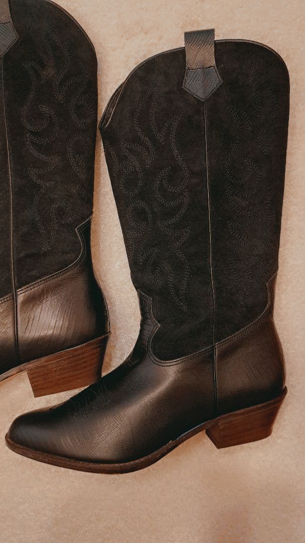 【未使用】カワノ celica 本革ウエスタンブーツ 黒