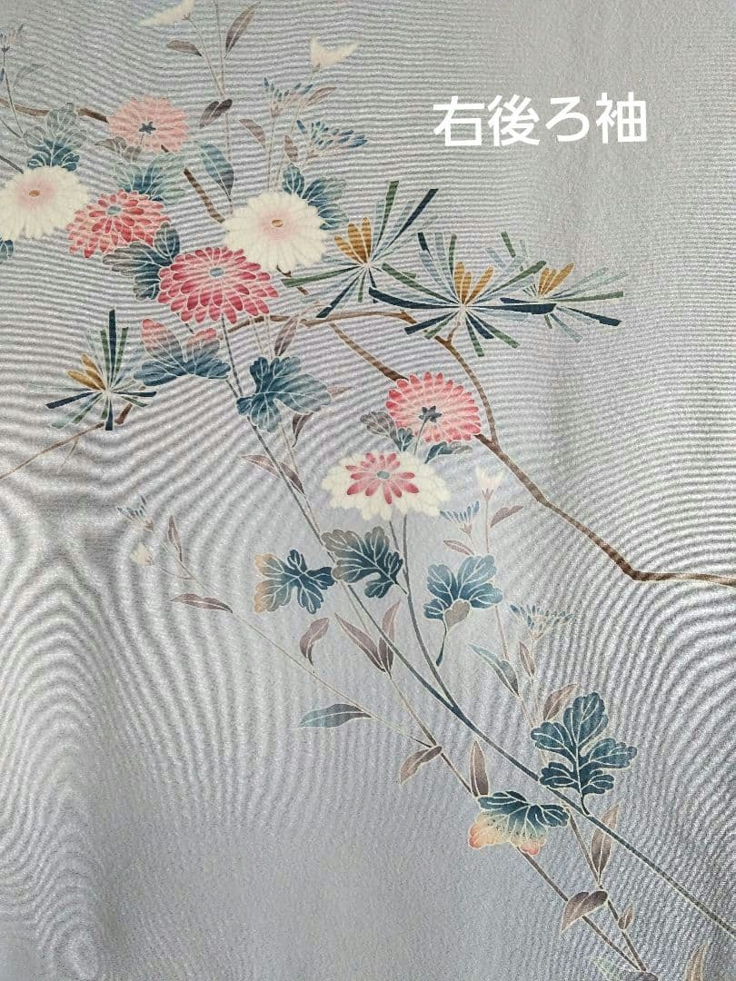 F‐285 訪問着 京加賀友禅 袷 暈し ブルーグレー 菊 松 梅 美品