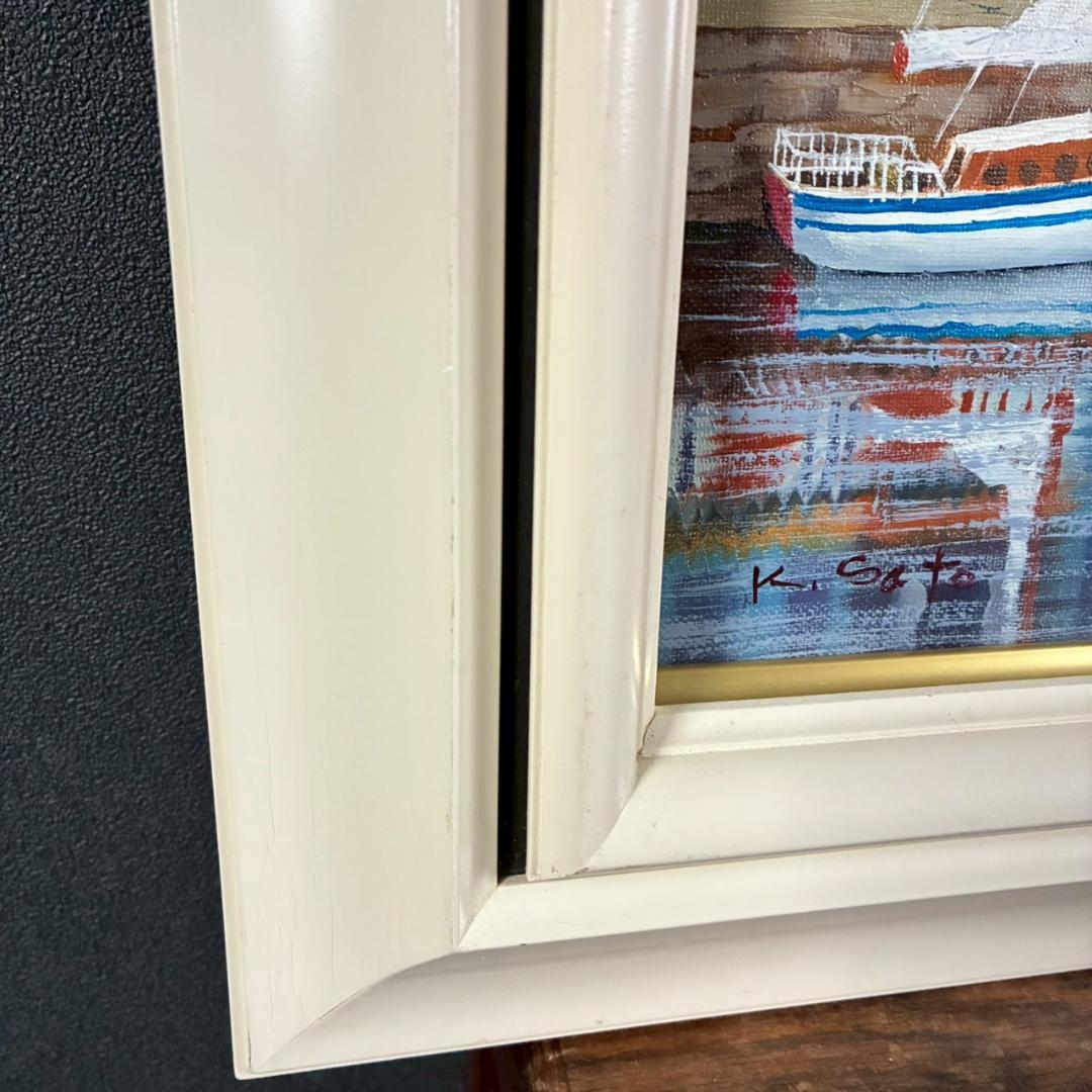 佐藤計「オンフルール」キャンバスに油彩画 F6 直筆サイン入 額装 フランス風景