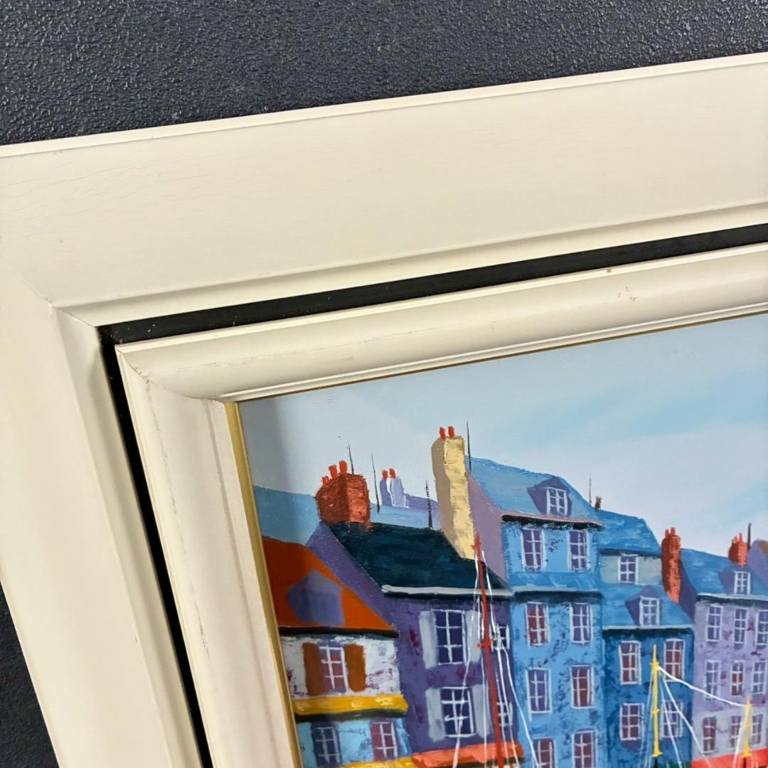 佐藤計「オンフルール」キャンバスに油彩画 F6 直筆サイン入 額装 フランス風景