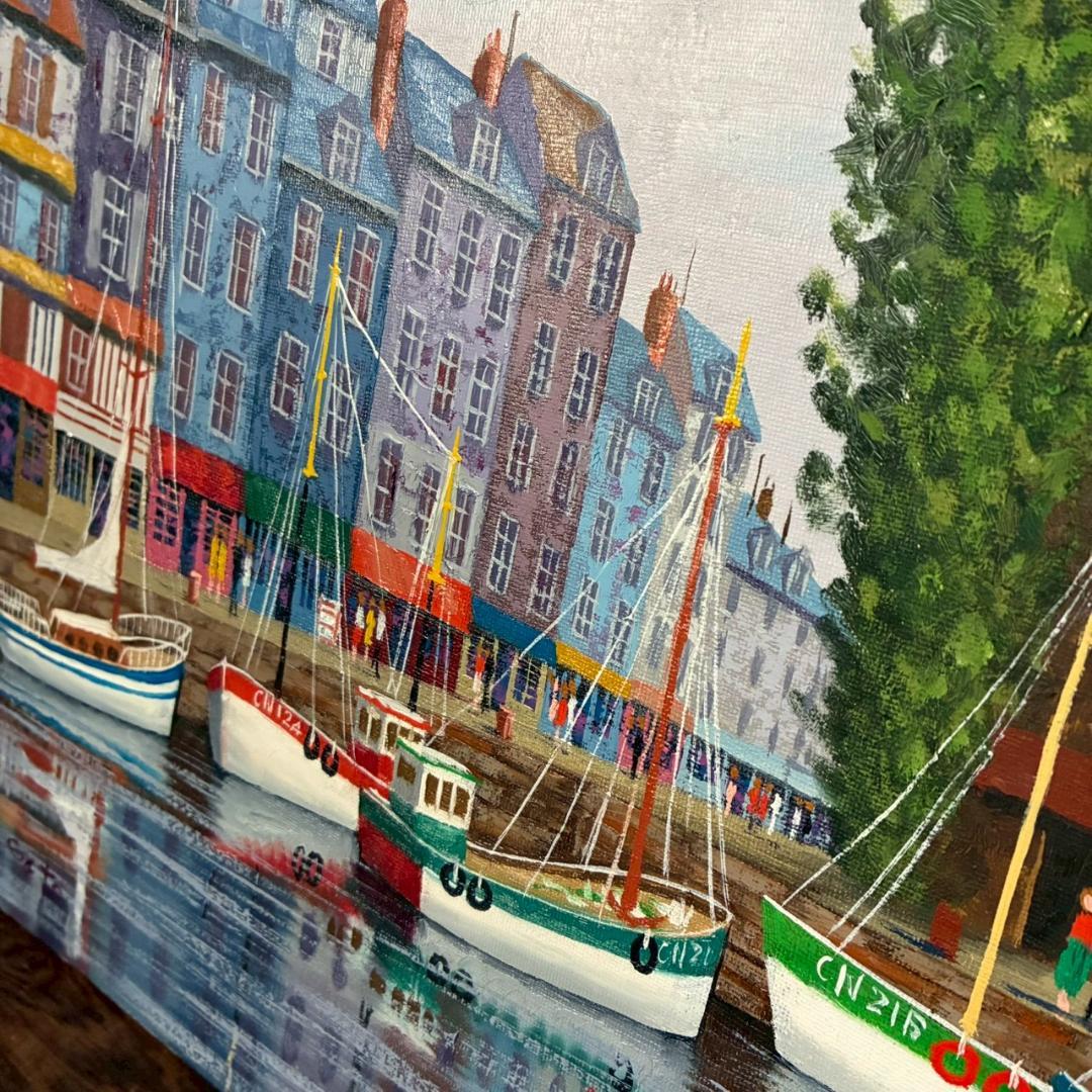 佐藤計「オンフルール」キャンバスに油彩画 F6 直筆サイン入 額装 フランス風景