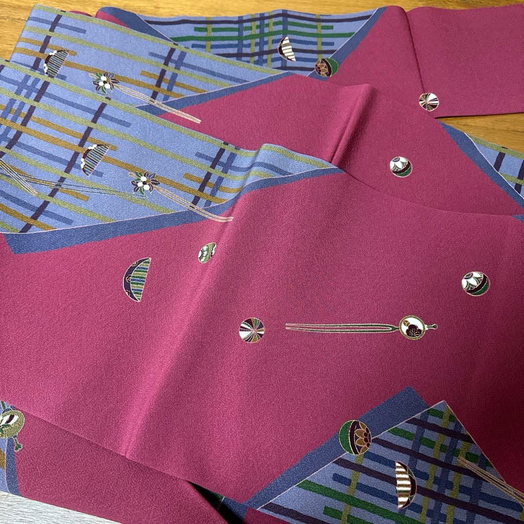 やまと誂製　正絹小紋　名古屋帯　長襦袢　帯締め　しつけ糸付き　４点セット