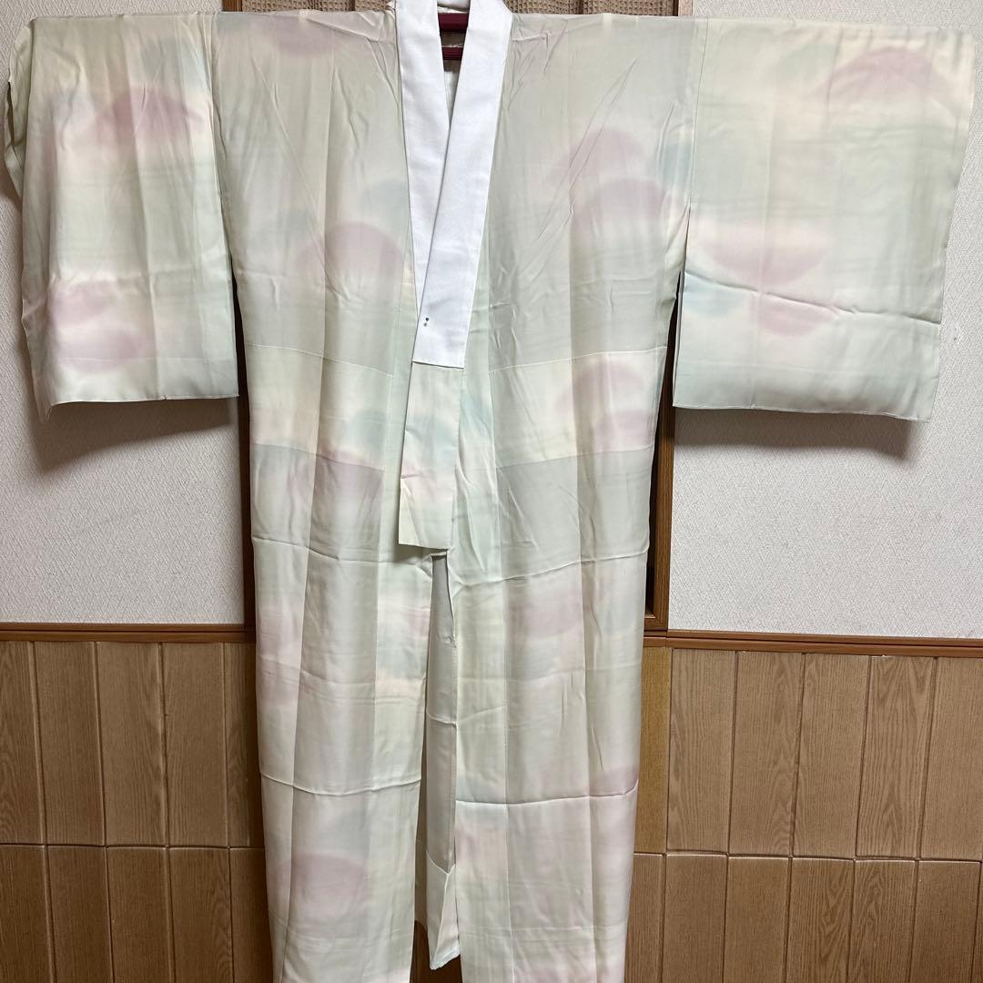 やまと誂製　正絹小紋　名古屋帯　長襦袢　帯締め　しつけ糸付き　４点セット