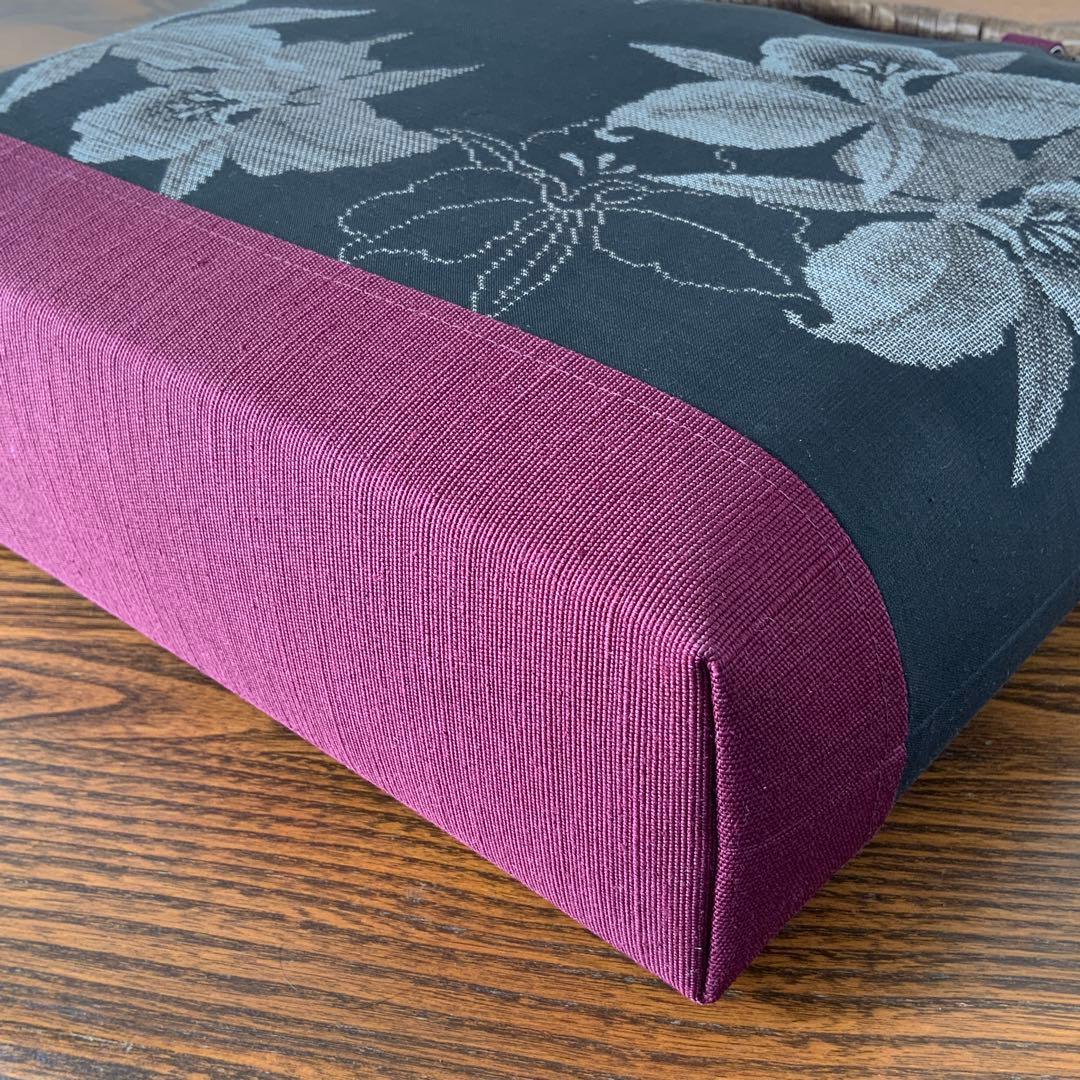 大島紬 カトレアの花 リメイク 胡桃皮ハンドルバッグ