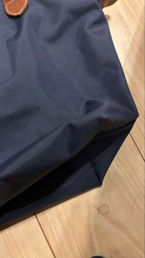 Longchampネイビー ナイロン バッグ ブラウンレザー