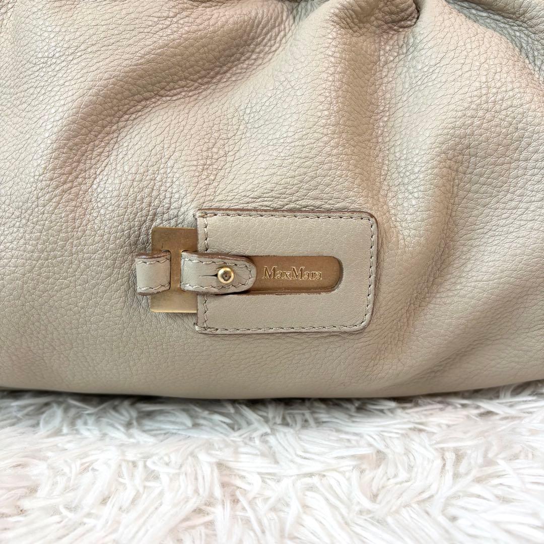 美品✨マックスマーラ ハンドバッグ 巾着 総柄 ロゴプレート ゴールド金具 本革