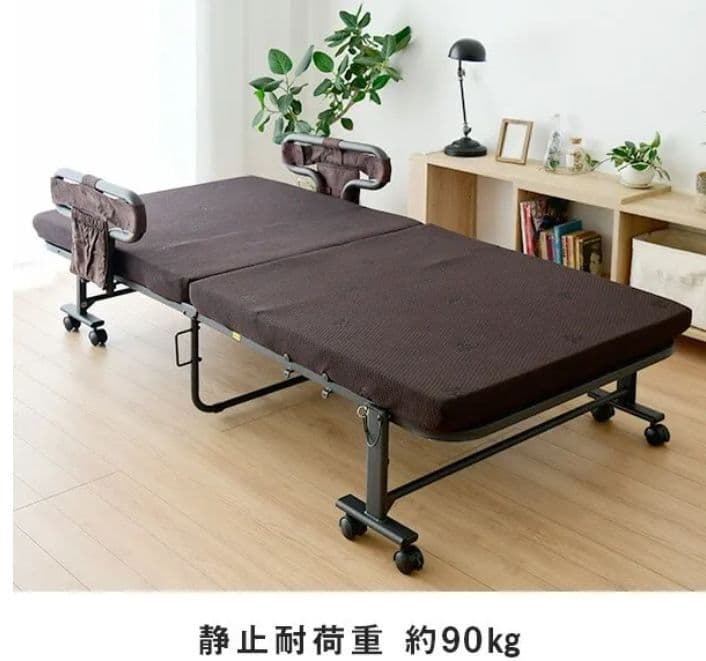 手すり付き 折りたたみベッド ( BAS-1S(DBR)T ダークブラウン