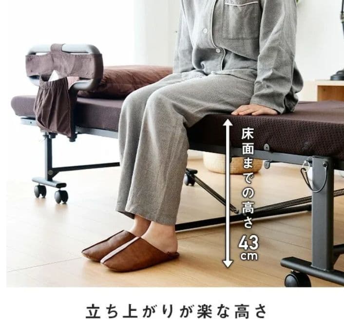 手すり付き 折りたたみベッド ( BAS-1S(DBR)T ダークブラウン