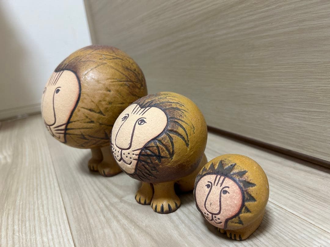 リサラーソン 木製ライオン置物セット（大・中・小）スウェーデン