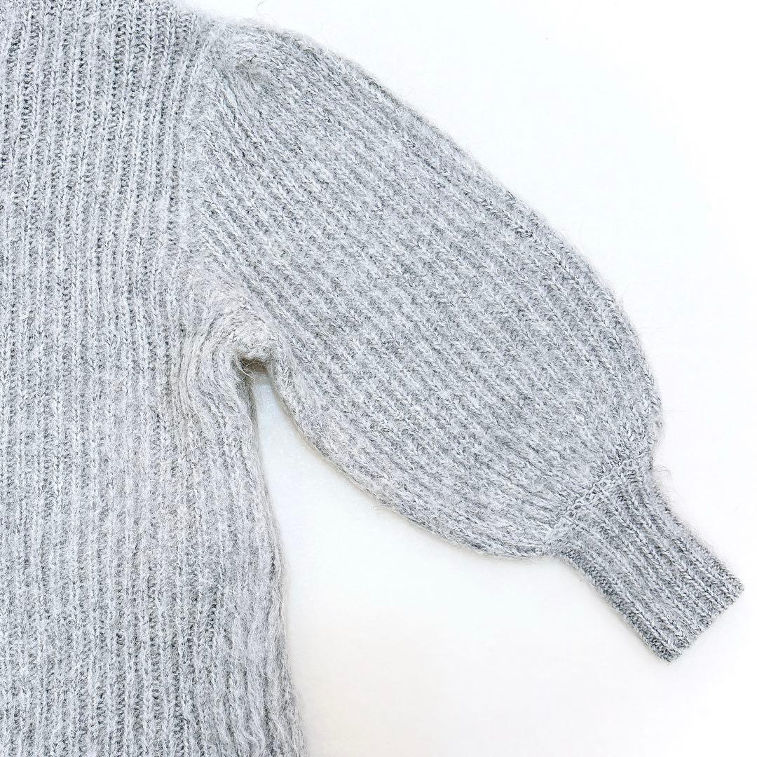 美品　クラネ　モヘヤシャギーニットカーディガン　グレー　ボリューム袖　サイズ2