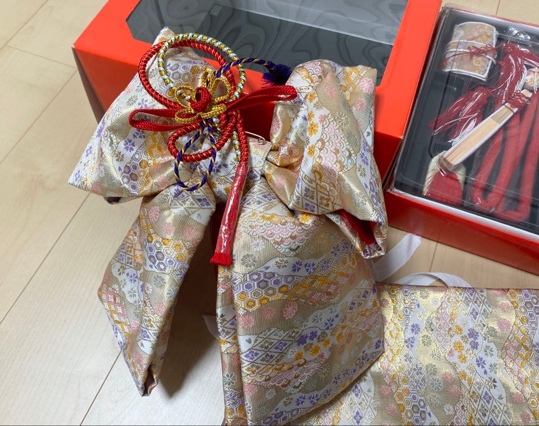 美品　結び帯　はこせこセット　箱せこセット　7歳　七五三　帯　ハコセコ　草履