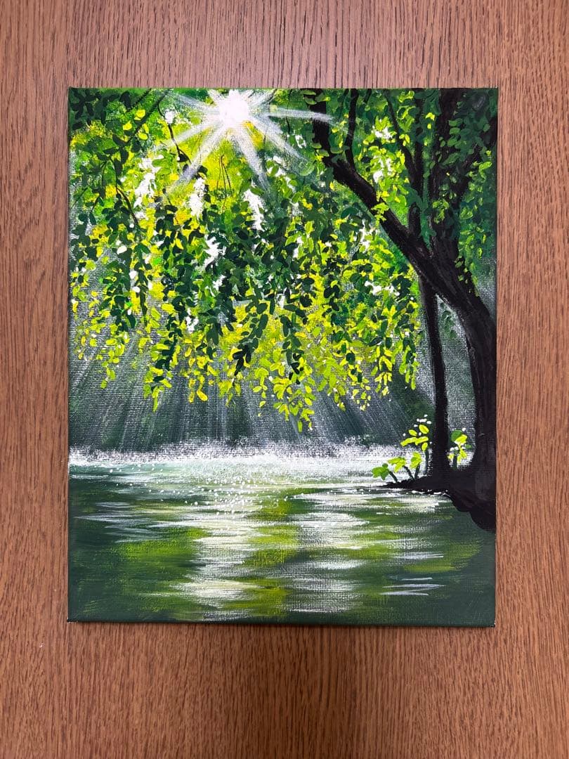 る*り様 風景画　アクリル絵画　お日様のシャワー