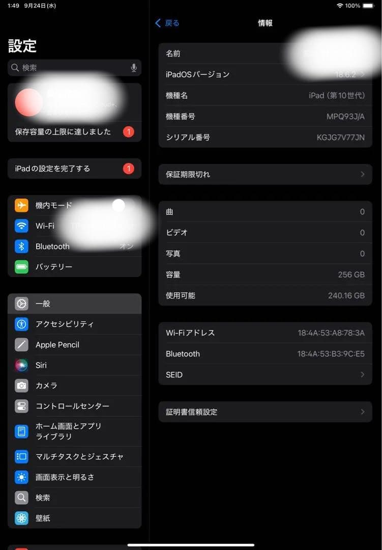 Apple iPad 第10世代 256GB WiFi ブルー