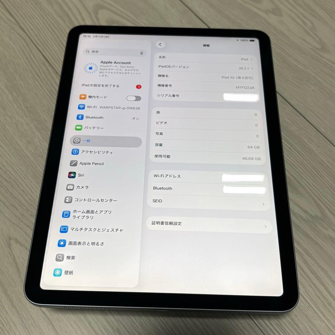 iPad Air 第4世代 スカイブルー 64GB Wi-Fi 美品 充電器付