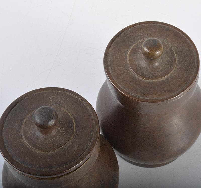 中国　大明宣徳年製　古銅宣徳銅　蓋爐　香炉　一對　仕覆付　C　R4261