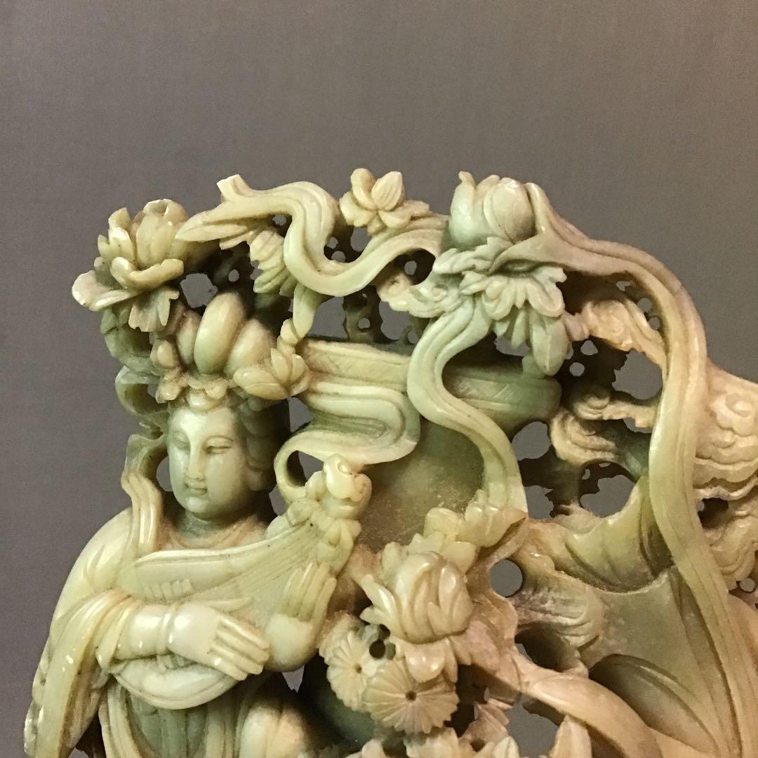 碧玉極微細彫刻　飛翔天女　弁財天　金運の使い　蓄財追求神様石