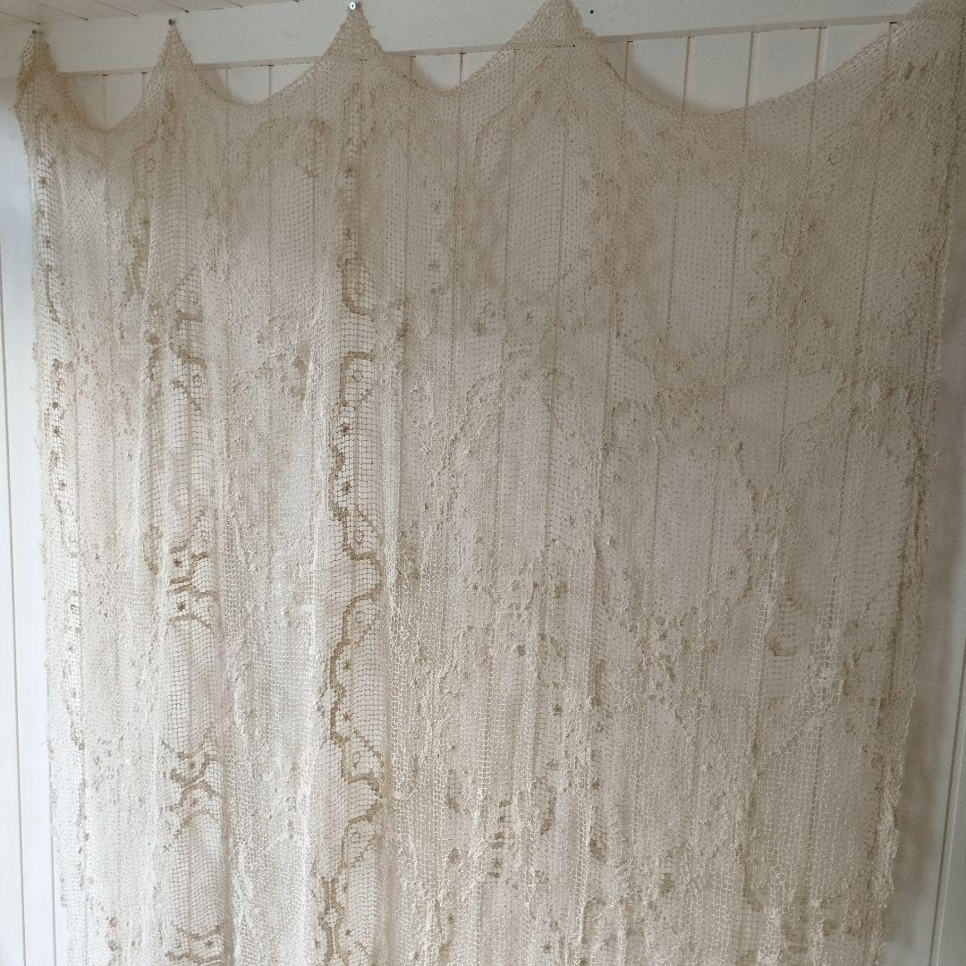 ハンドワークコットンフィレレース　生成り　フリークロス