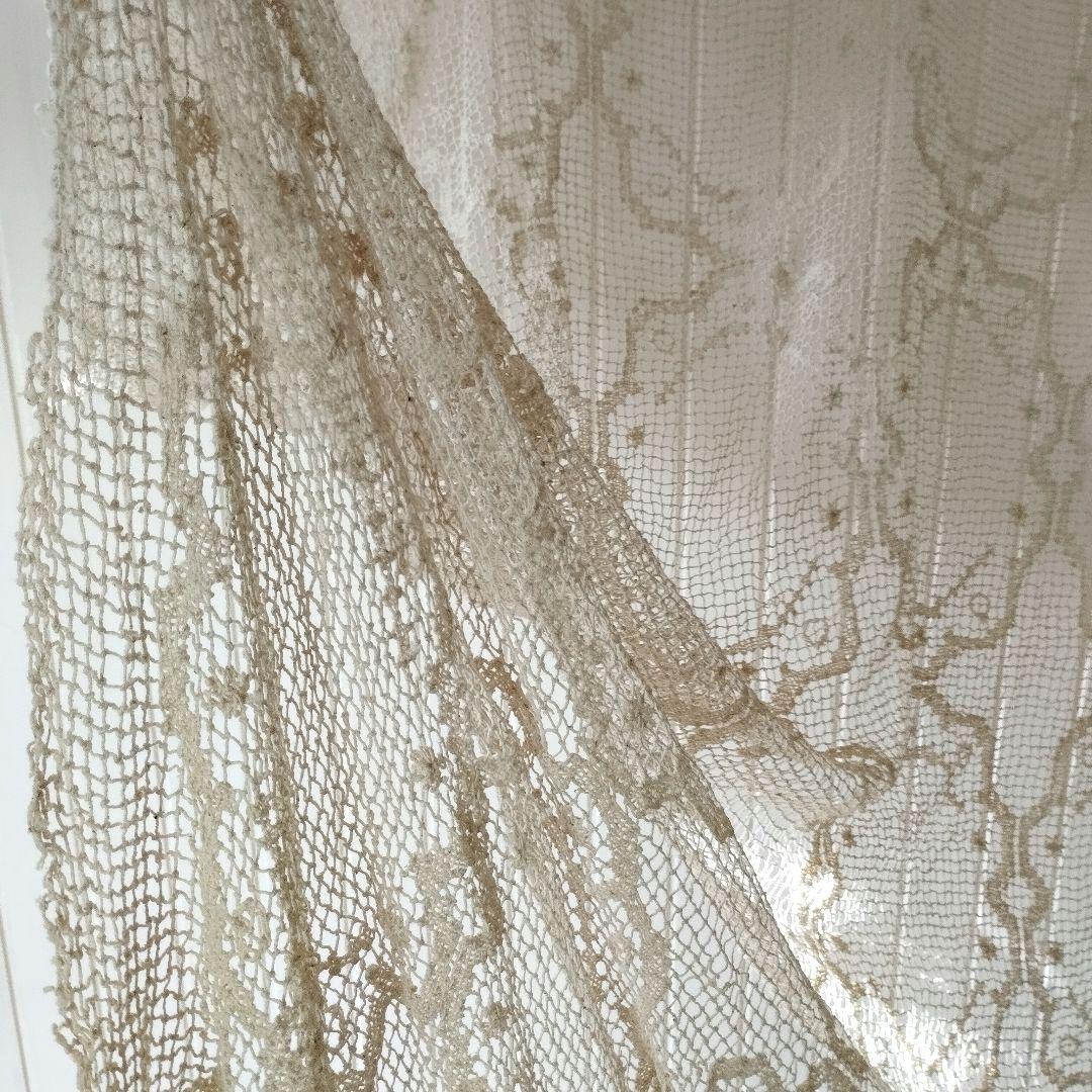 ハンドワークコットンフィレレース　生成り　フリークロス