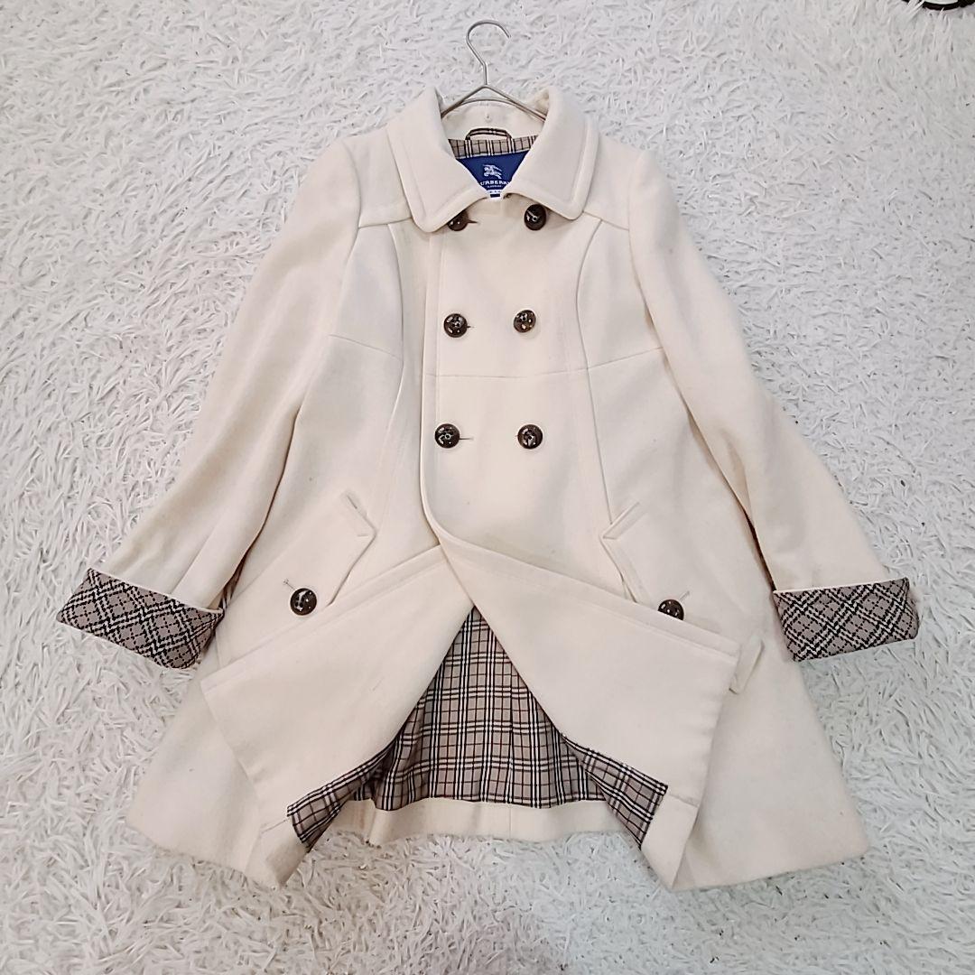 バーバリー・ブルーレーベル 裏ノバチェック コート アイボリー S