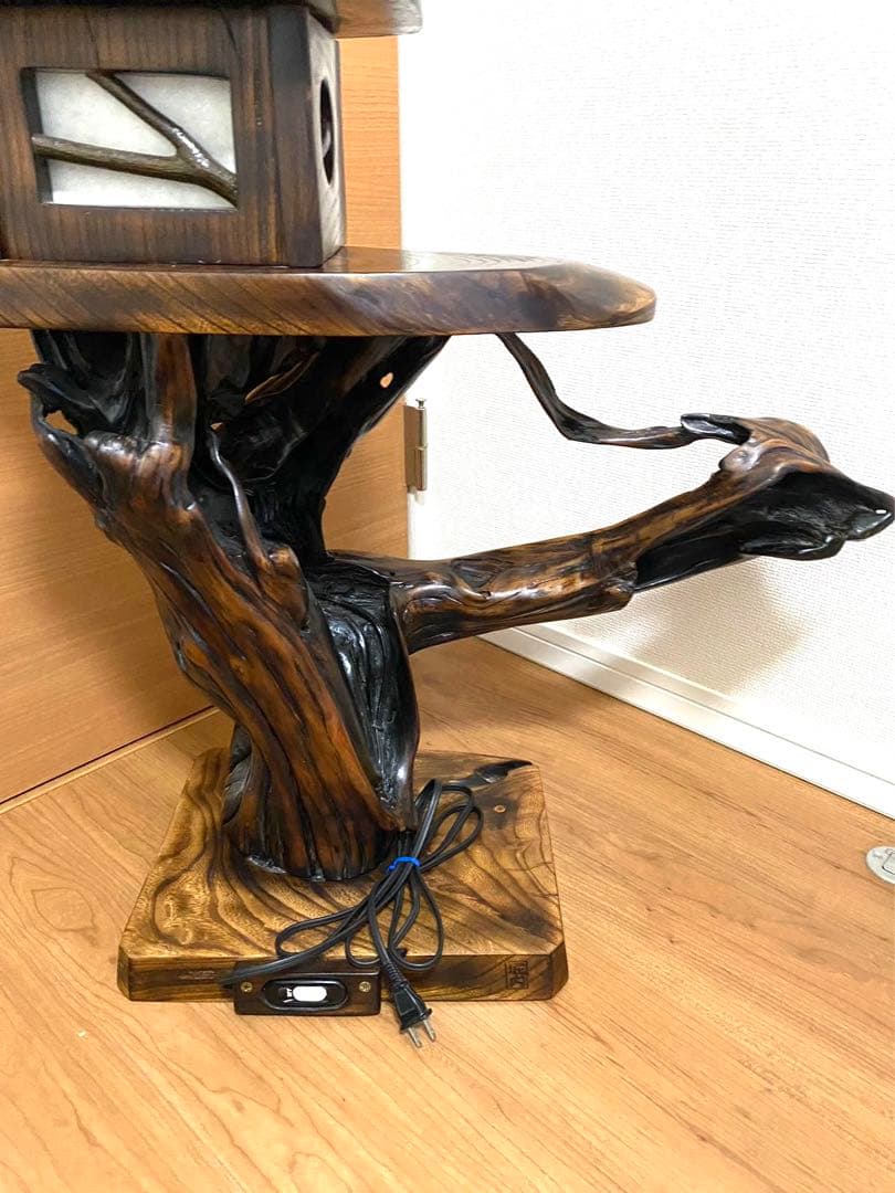 高級木製 燈籠 玉杢 木製燈籠 電球動作確認済み