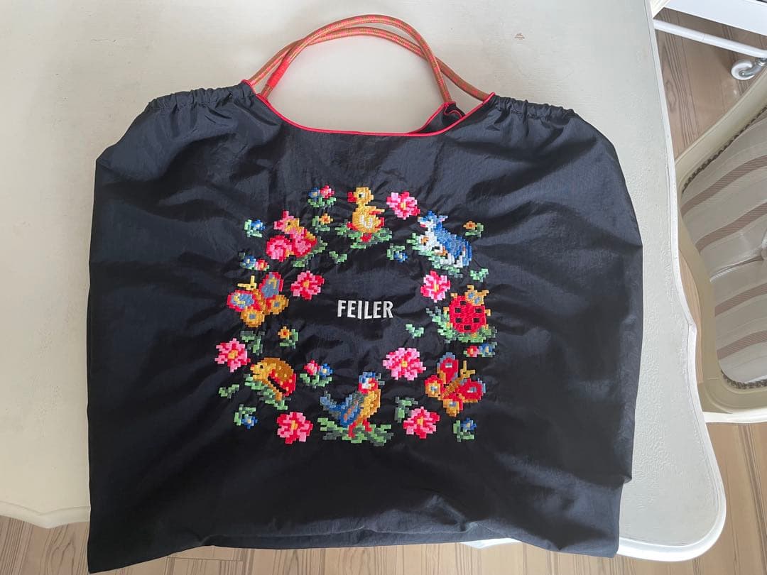 FEILER ☆ハイジ刺繍エコバッグ ☆黒☆L☆正規品