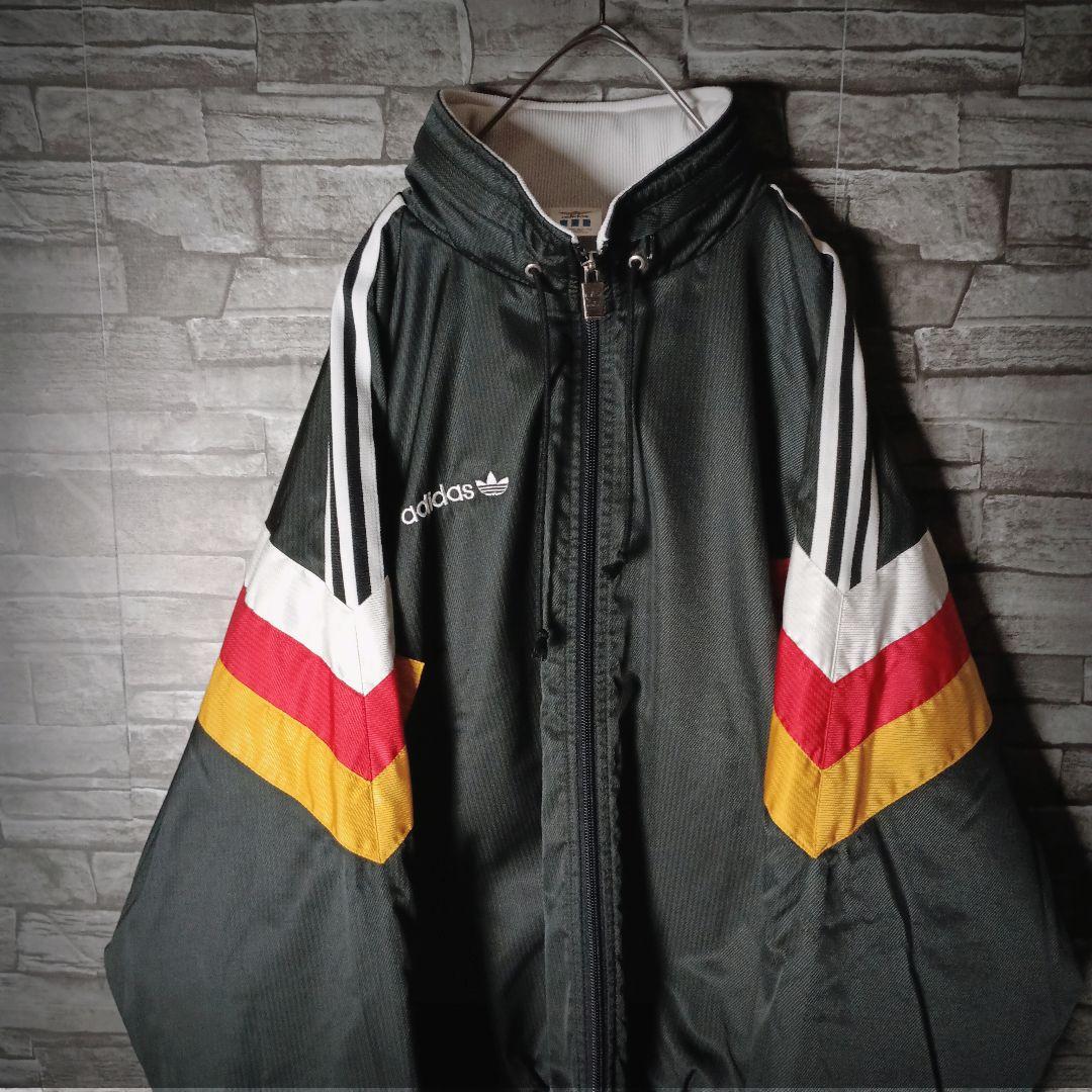当時物☆90sアディダスナイロンジャケット デサント 刺繍ロゴ ワイド 短丈