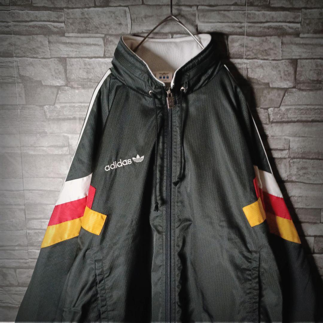 当時物☆90sアディダスナイロンジャケット デサント 刺繍ロゴ ワイド 短丈