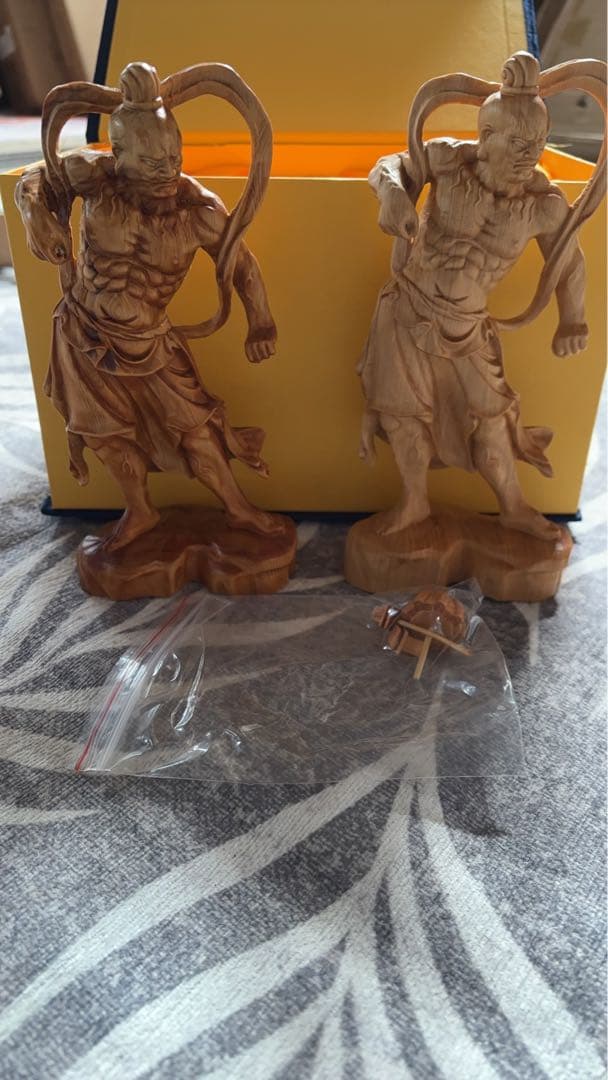 仏像 木彫り 金剛力士像 立像 二体一対 天然 崖柏木