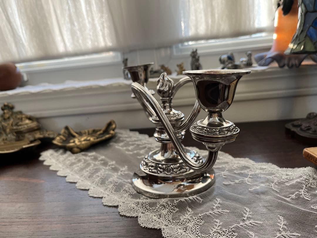 UK イギリス シルバープレート 燭台 キャンデラブラ 優雅 二灯