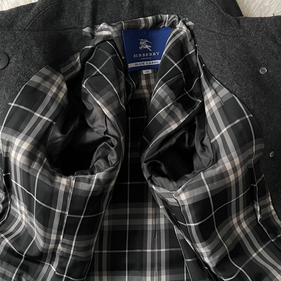 バーバリーブルーレーベル ノバチェック 金ボタン ピーコート ナポレオン 38